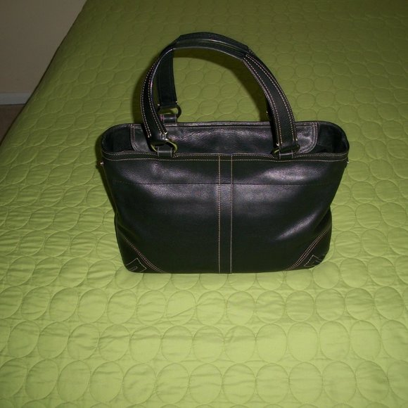 Coach Black Large Leather Beige Stitch Satchel/Shoulder Handbag - Picture 3 of 16